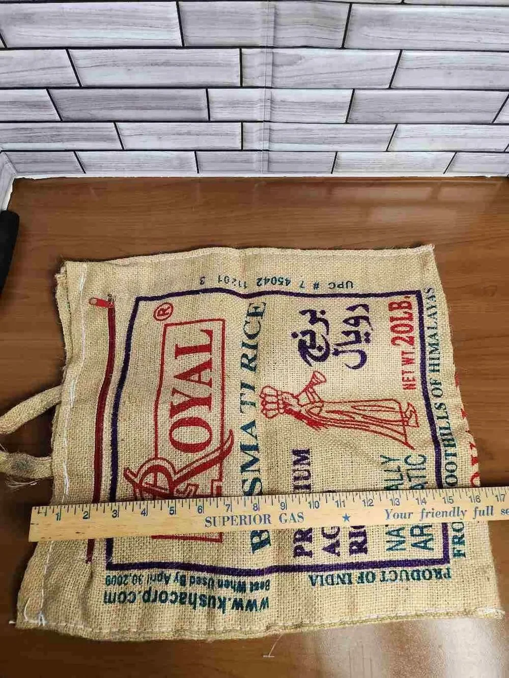 Vintage Style Royal Basmati Rice Burlap Bag, Side Zippered Tote Bags #A62